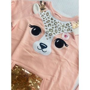 Justice Girls 18/20 Pink Glitter Reindeer Sequin‎ Pocket Fleece Sweater